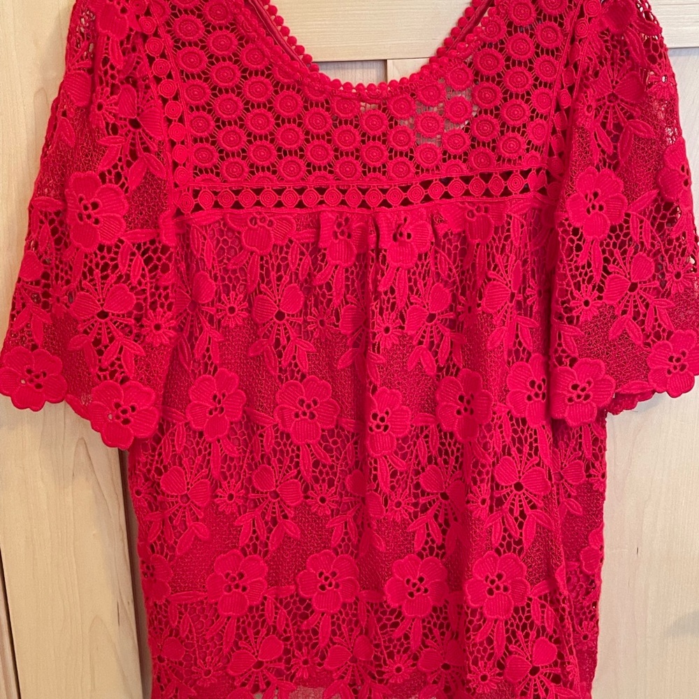 Anthropologie Red Lace Blouse